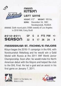 2010-11 In The Game Heroes and Prospects #173 Maxim Kitsyn Back