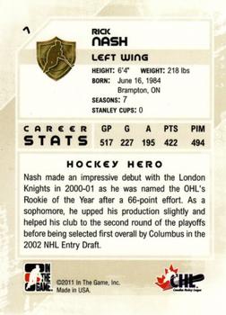 2010-11 In The Game Heroes and Prospects #7 Rick Nash Back