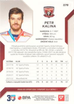 2022-23 SportZoo Tipsport ELH #78 Petr Kalina Back