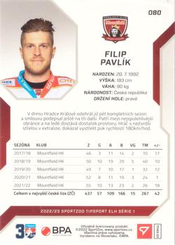 2022-23 SportZoo Tipsport ELH #80 Filip Pavlík Back