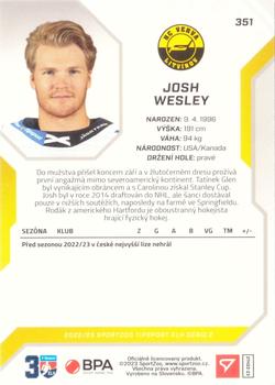 2022-23 SportZoo Tipsport ELH #351 Josh Wesley Back