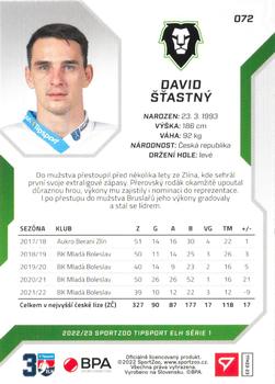 2022-23 SportZoo Tipsport ELH - Promo #72 David Stastny Back
