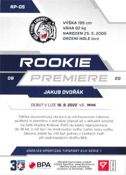 2022-23 SportZoo Tipsport ELH - Rookie Premier Limited Blue #RP-05 Jakub Dvorak Back