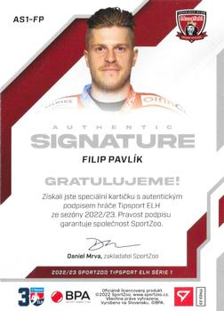 2022-23 SportZoo Tipsport ELH - Authentic Signature Level 1 #AS1-FP Filip Pavlik Back