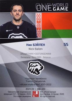 2021-22 Sereal KHL One World One Game Platinum Collection #ONE-020 Nick Bailen Back