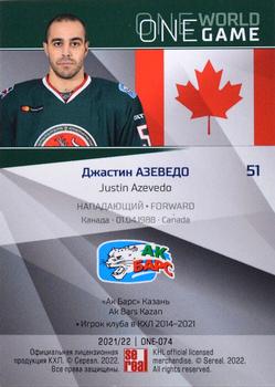 2021-22 Sereal KHL One World One Game Platinum Collection #ONE-074 Justin Azevedo Back