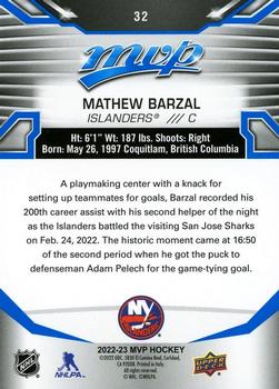 2022-23 Upper Deck MVP - Blue Script #32 Mathew Barzal Back