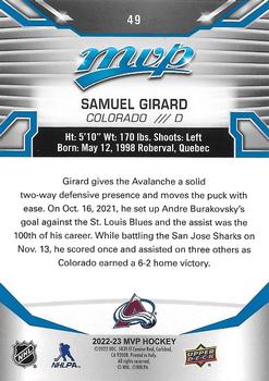2022-23 Upper Deck MVP - Blue Script #49 Samuel Girard Back