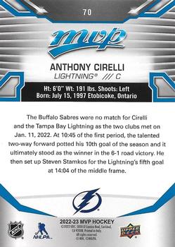 2022-23 Upper Deck MVP - Blue Script #70 Anthony Cirelli Back