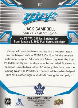 2022-23 Upper Deck MVP - Blue Script #87 Jack Campbell Back