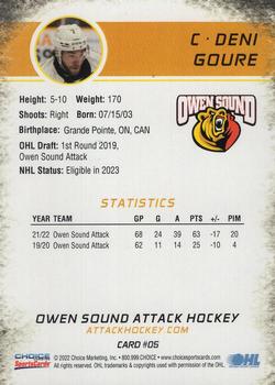 2022-23 Choice Owen Sound Attack (OHL) #5 Deni Goure Back