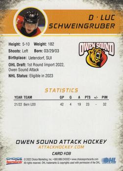 2022-23 Choice Owen Sound Attack (OHL) #8 Luc Schweingruber Back