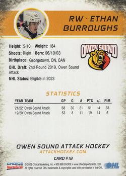 2022-23 Choice Owen Sound Attack (OHL) #18 Ethan Burroughs Back