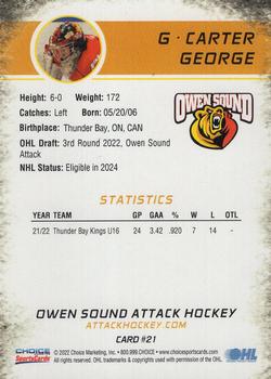 2022-23 Choice Owen Sound Attack (OHL) #21 Carter George Back
