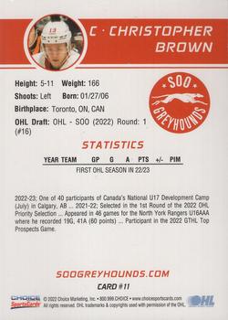 2022-23 Choice Sault Ste. Marie Greyhounds (OHL) #11 Christopher Brown Back