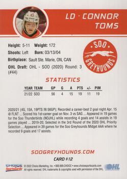2022-23 Choice Sault Ste. Marie Greyhounds (OHL) #12 Connor Toms Back