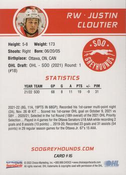 2022-23 Choice Sault Ste. Marie Greyhounds (OHL) #16 Justin Cloutier Back