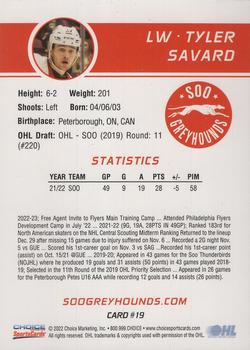 2022-23 Choice Sault Ste. Marie Greyhounds (OHL) #19 Tyler Savard Back