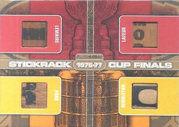 2021-22 President's Choice Game-Used Stickrack Update - Stanley Cup Finals #SCF-44 Jacques Lemaire / Guy Lafleur / Brad Park / Rick Middleton Front