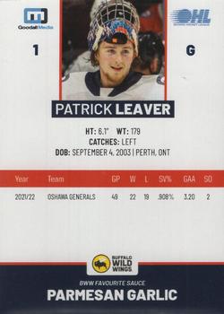 2022-23 Oshawa Generals (OHL) #NNO Patrick Leaver Back