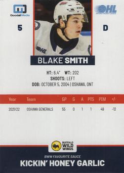 2022-23 Oshawa Generals (OHL) #NNO Blake Smith Back