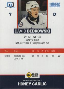 2022-23 Oshawa Generals (OHL) #NNO David Bedkowski Back