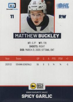 2022-23 Oshawa Generals (OHL) #NNO Matthew Buckley Back