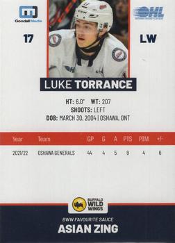 2022-23 Oshawa Generals (OHL) #NNO Luke Torrance Back