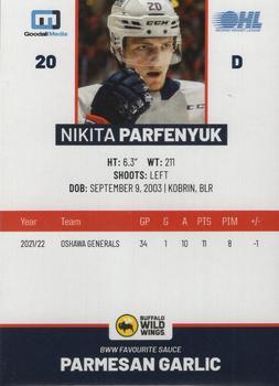 2022-23 Oshawa Generals (OHL) #NNO Nikita Parfenyuk Back