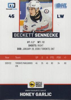 2022-23 Oshawa Generals (OHL) #NNO Beckett Sennecke Back
