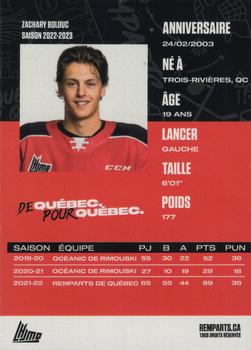 2022-23 Quebec Remparts (QMJHL) #NNO Zachary Bolduc Back