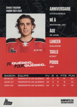 2022-23 Quebec Remparts (QMJHL) #NNO Charle Truchon Back