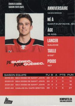 2022-23 Quebec Remparts (QMJHL) #NNO Charles Savoie Back