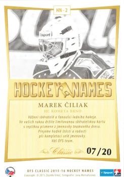 2015-16 OFS Classic Série I - Hockey Names #HN-2 Marek Ciliak Back
