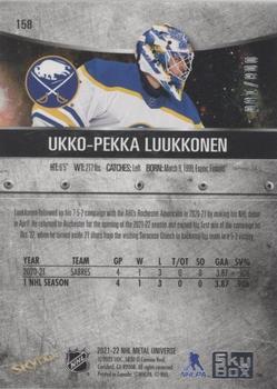 2021-22 SkyBox Metal Universe - Precious Metal Gems Green #158 Ukko-Pekka Luukkonen Back