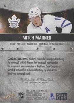 2021-22 SkyBox Metal Universe - Autographs Silver #5 Mitch Marner Back
