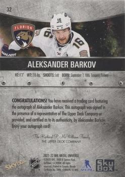 2021-22 SkyBox Metal Universe - Autographs Silver #32 Aleksander Barkov Back
