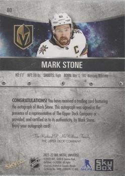2021-22 SkyBox Metal Universe - Autographs Silver #80 Mark Stone Back