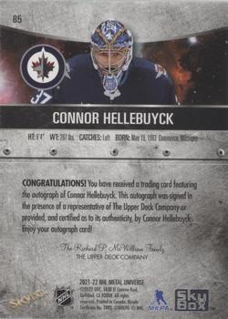 2021-22 SkyBox Metal Universe - Autographs Silver #85 Connor Hellebuyck Back