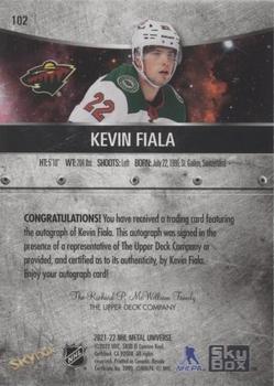 2021-22 SkyBox Metal Universe - Autographs Silver #102 Kevin Fiala Back