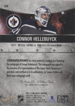 2021-22 SkyBox Metal Universe - Autographs Silver #104 Connor Hellebuyck Back