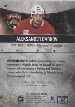 2021-22 SkyBox Metal Universe - Autographs Silver #109 Aleksander Barkov Back