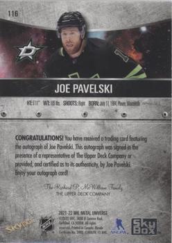 2021-22 SkyBox Metal Universe - Autographs Silver #116 Joe Pavelski Back