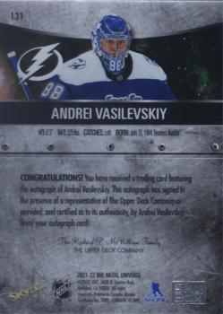 2021-22 SkyBox Metal Universe - Autographs Silver #131 Andrei Vasilevskiy Back