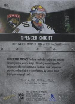 2021-22 SkyBox Metal Universe - Autographs Silver #160 Spencer Knight Back