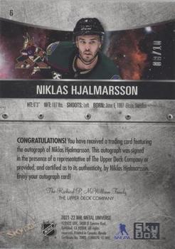 2021-22 SkyBox Metal Universe - Autographs Green #6 Niklas Hjalmarsson Back