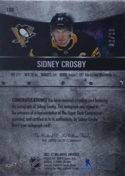 2021-22 SkyBox Metal Universe - Autographs Green #100 Sidney Crosby Back