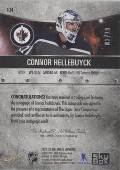 2021-22 SkyBox Metal Universe - Autographs Green #104 Connor Hellebuyck Back