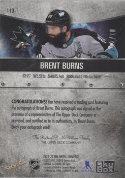 2021-22 SkyBox Metal Universe - Autographs Green #113 Brent Burns Back
