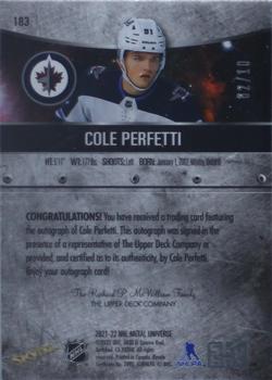 2021-22 SkyBox Metal Universe - Autographs Green #183 Cole Perfetti Back